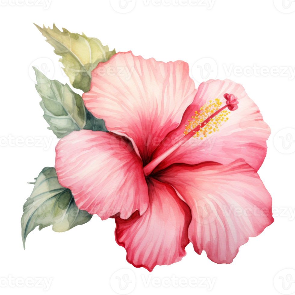 Hibiscus Flower Isolated Detailed Watercolor Hand Drawn Painting Illustration png