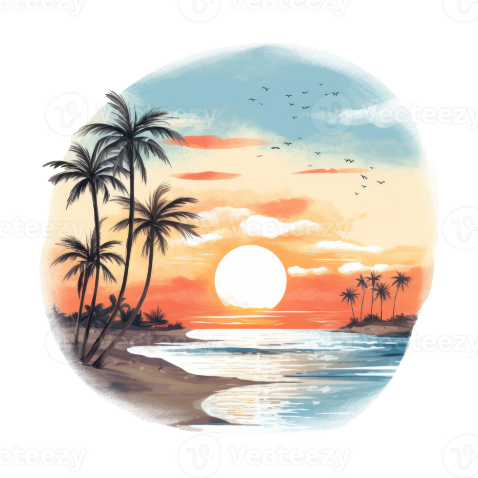 Beautiful Beach Sunset Isolated Detailed Watercolor Hand Drawn Painting Illustration png