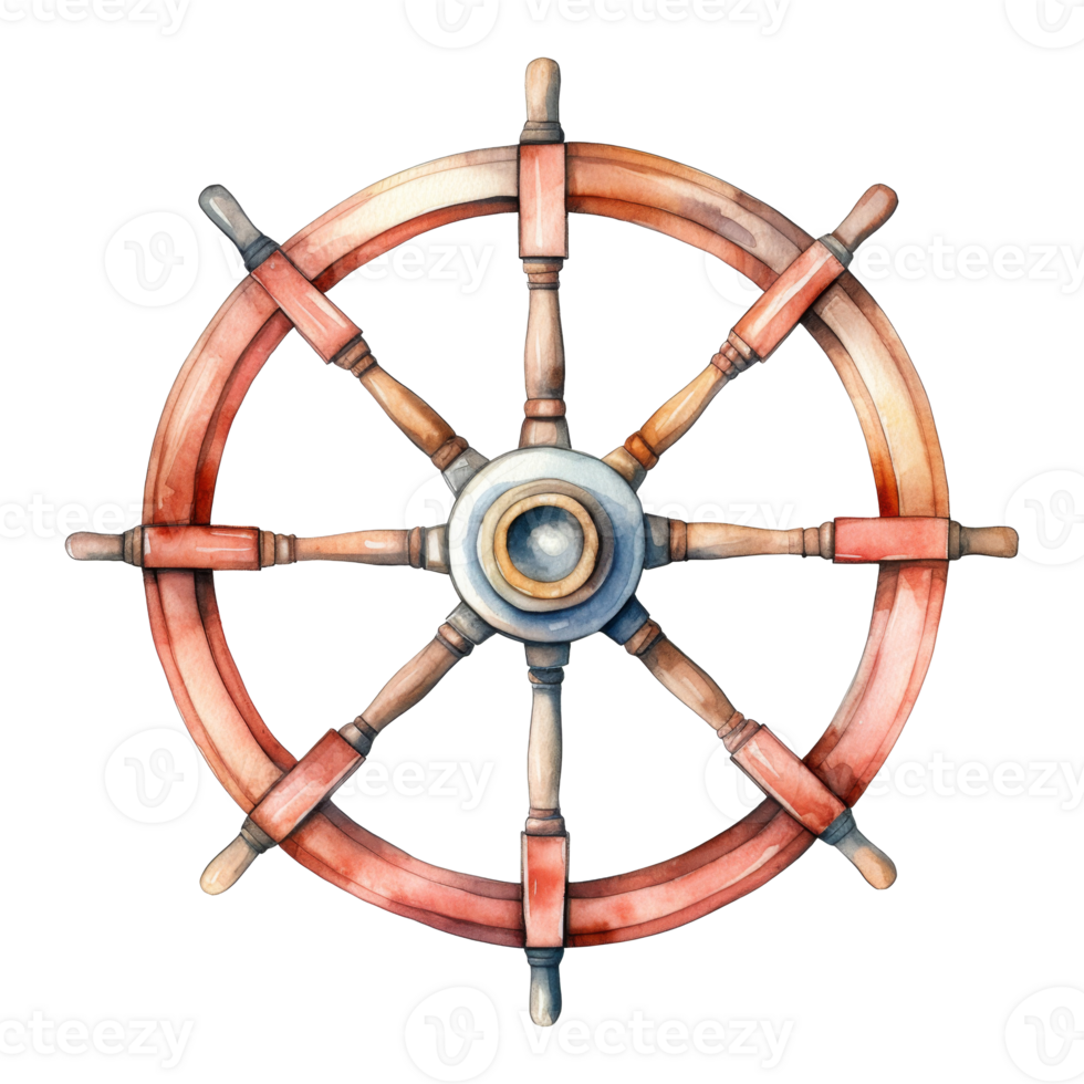 Ship's Wheel Isolated Detailed Watercolor Hand Drawn Painting Illustration png