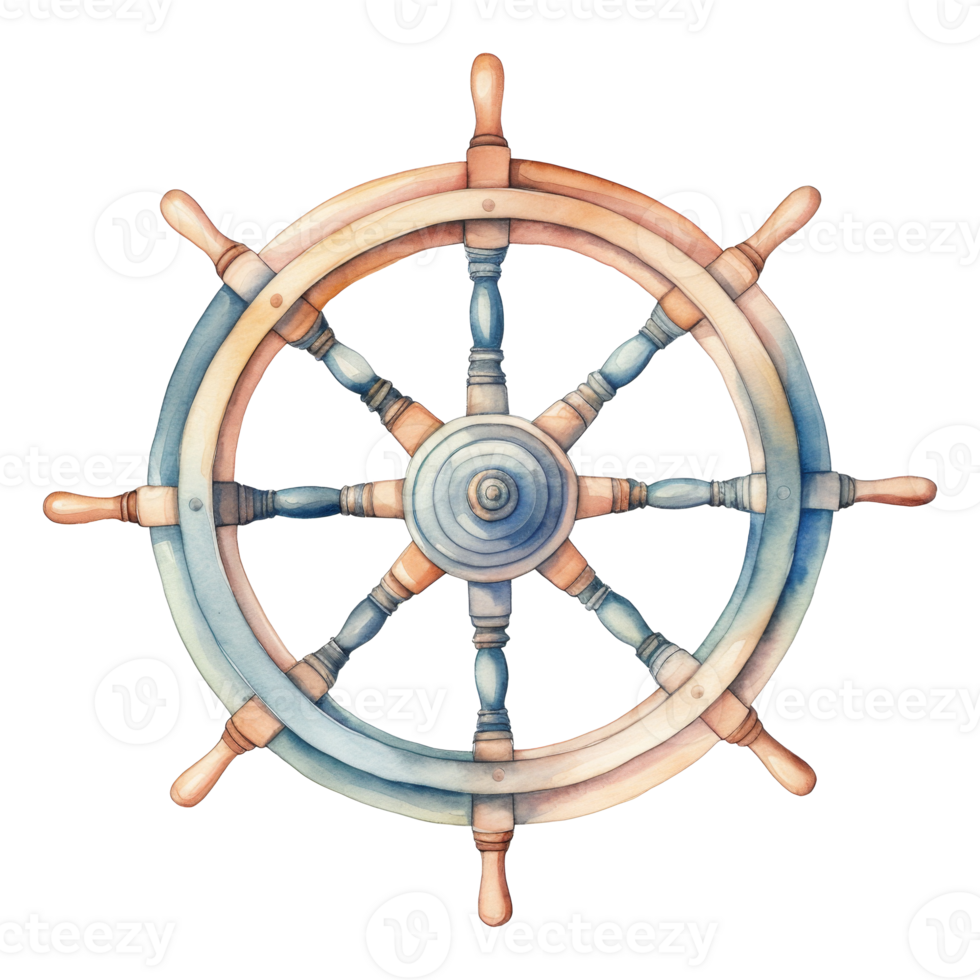 Ship's Wheel Isolated Detailed Watercolor Hand Drawn Painting Illustration png