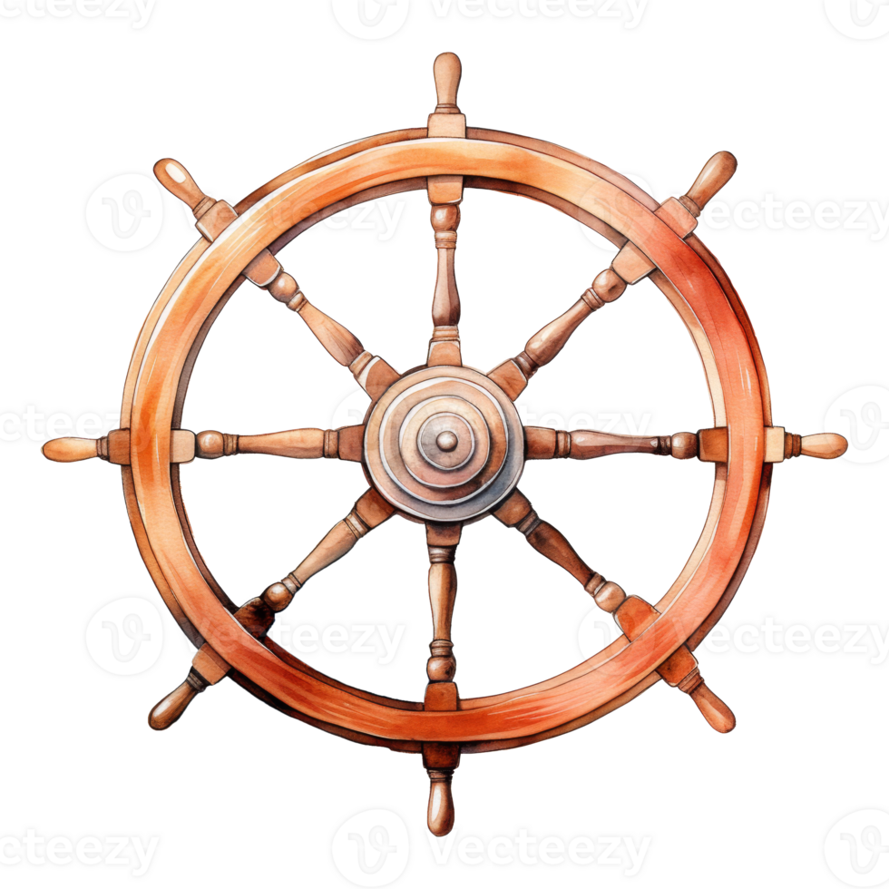 Ship's Wheel Isolated Detailed Watercolor Hand Drawn Painting Illustration png