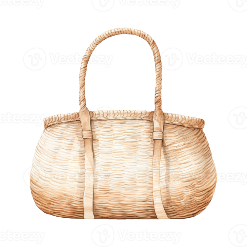 Straw Bag Isolated Detailed Watercolor Hand Drawn Painting Illustration png