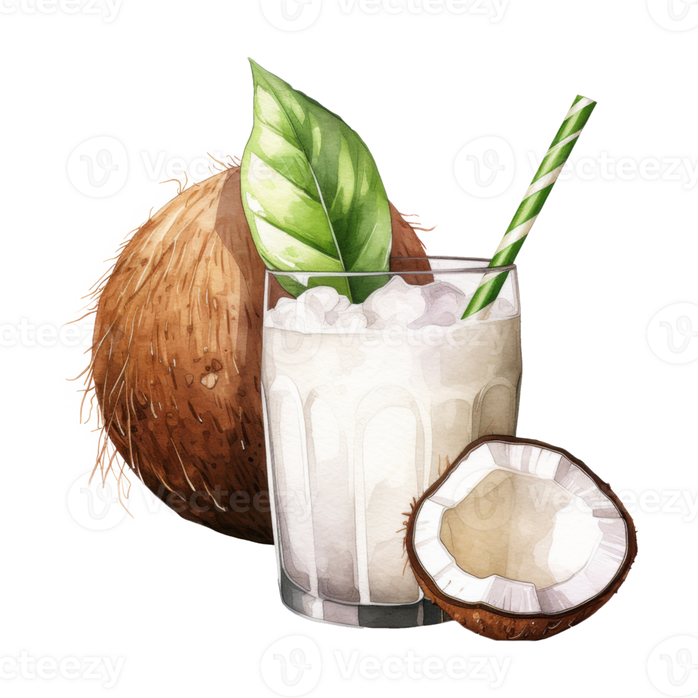Coconut Drink Isolated Detailed Watercolor Hand Drawn Painting Illustration png