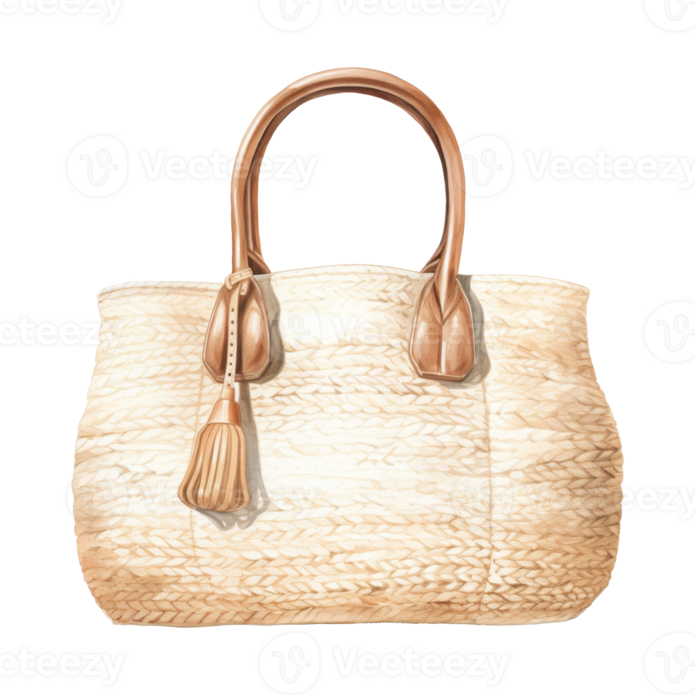 Straw Bag Isolated Detailed Watercolor Hand Drawn Painting Illustration png