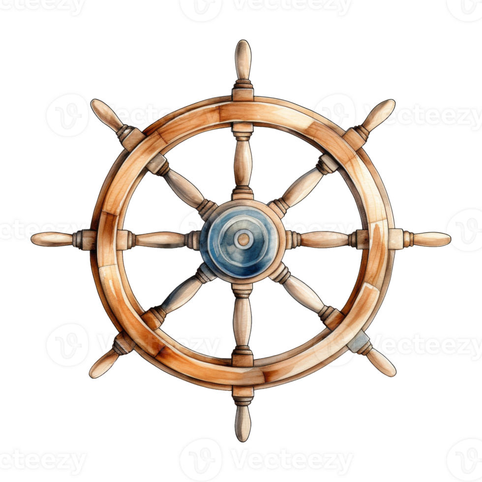 Ship's Wheel Isolated Detailed Watercolor Hand Drawn Painting Illustration png