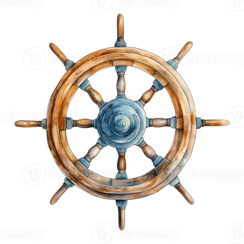 Ship's Wheel Isolated Detailed Watercolor Hand Drawn Painting Illustration png