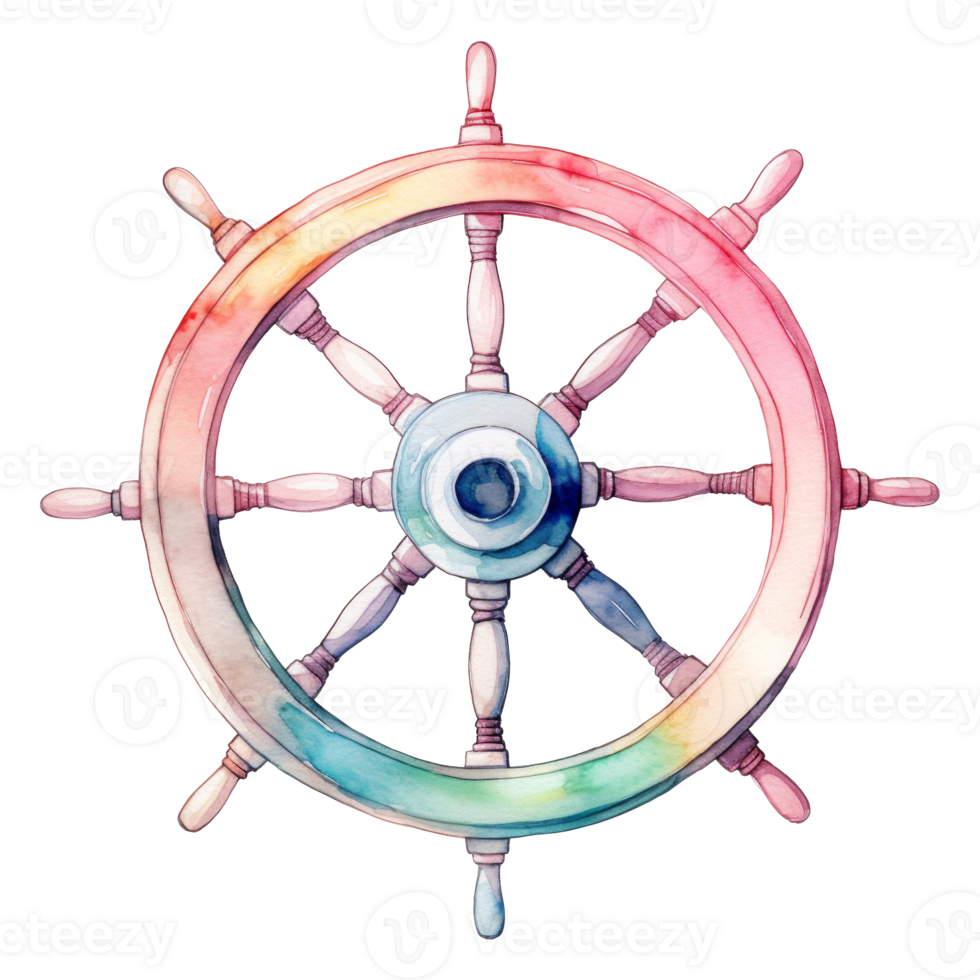 Ship's Wheel Isolated Detailed Watercolor Hand Drawn Painting Illustration png