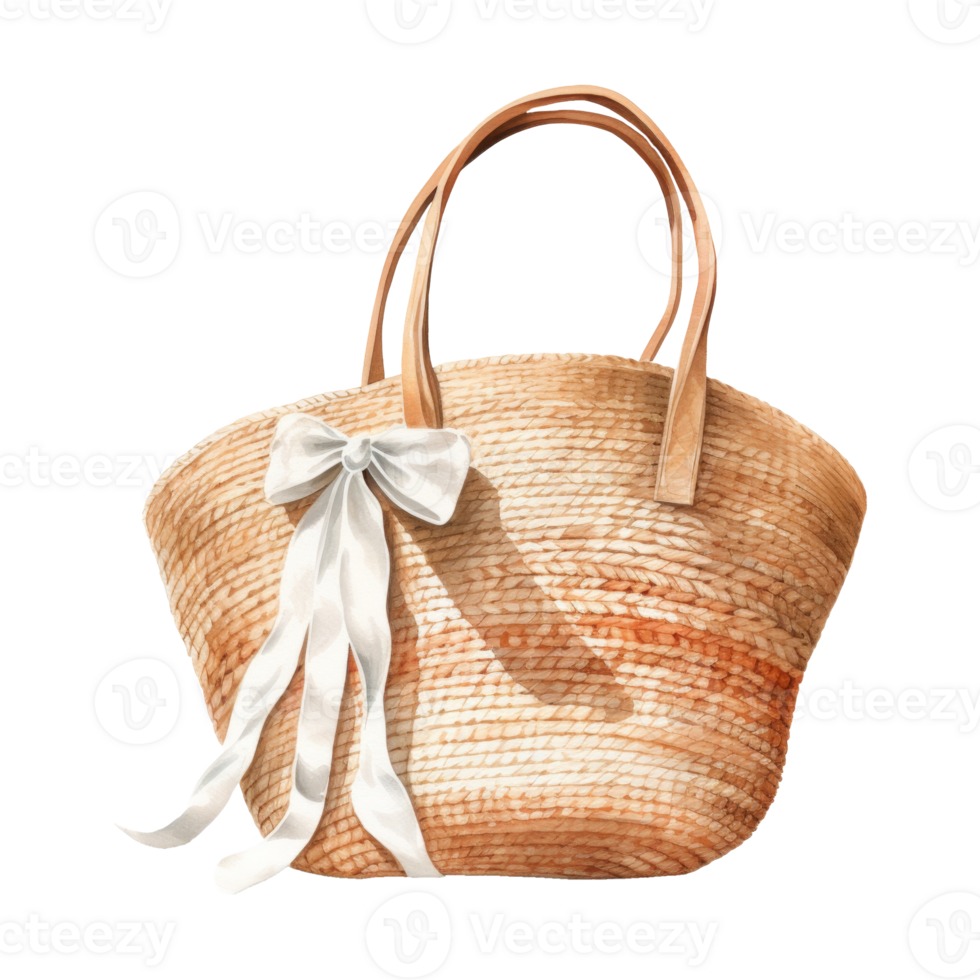 Straw Bag Isolated Detailed Watercolor Hand Drawn Painting Illustration png