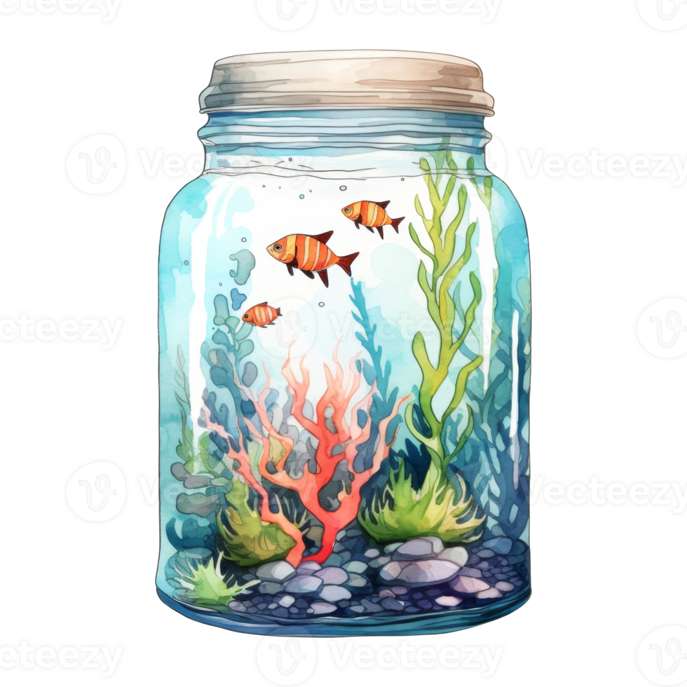 mini aquarium geïsoleerd gedetailleerd waterverf hand- getrokken schilderij illustratie png