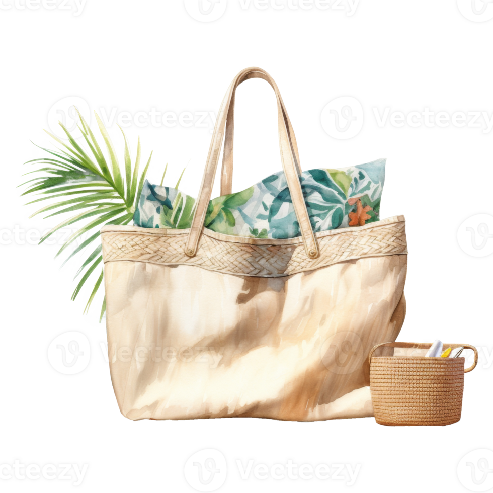 Beach Bag Isolated Detailed Watercolor Hand Drawn Painting Illustration png