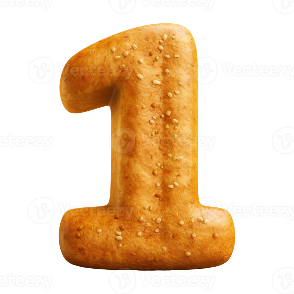3D Number 1 Bread Shaped Isolated transparent background png