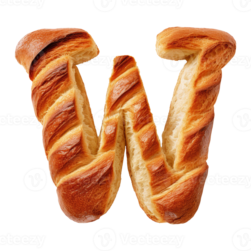 3D Alphabet Letter W Bread Shaped Isolated transparent background png