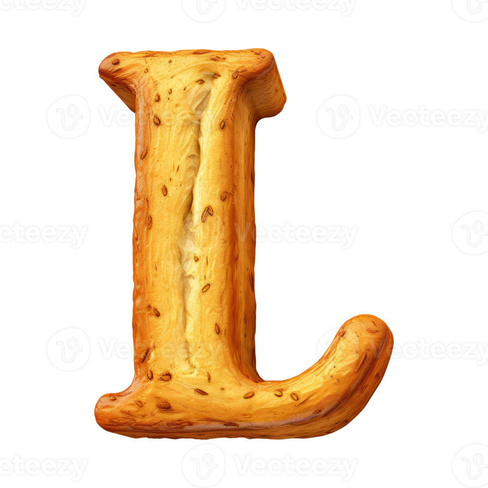 3D Alphabet Letter L Bread Shaped Isolated transparent background png