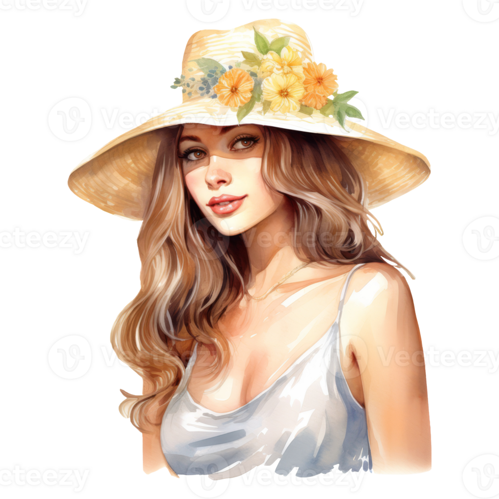 Beautiful Summer Lady Isolated Detailed Watercolor Hand Drawn Painting Illustration png