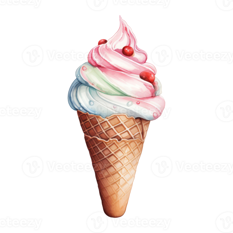 Ice cream cone Isolated Detailed Watercolor Hand Drawn Painting Illustration png