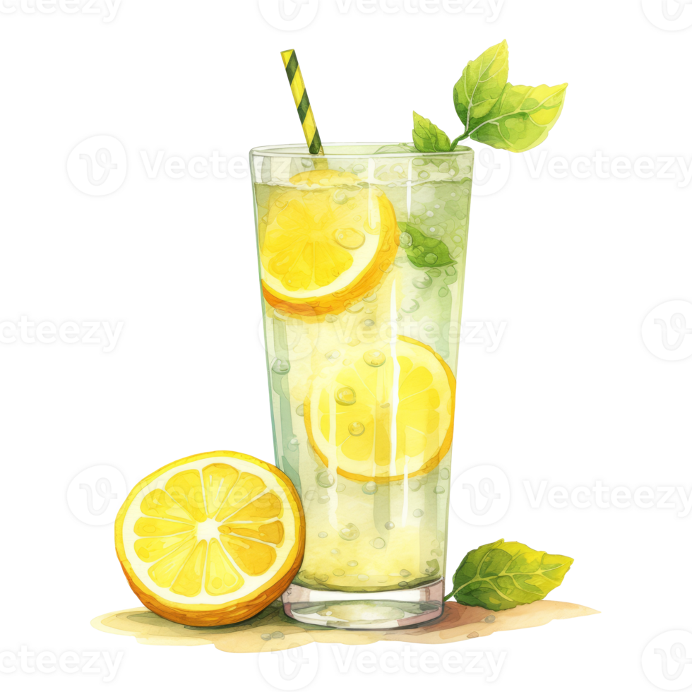 Lemonade glass Isolated Detailed Watercolor Hand Drawn Painting Illustration png