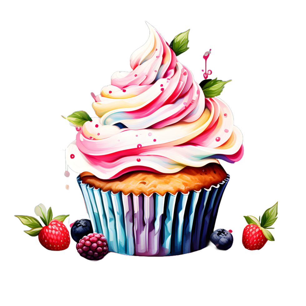 cupcake pink cream,cherry isolated on white transparent background png