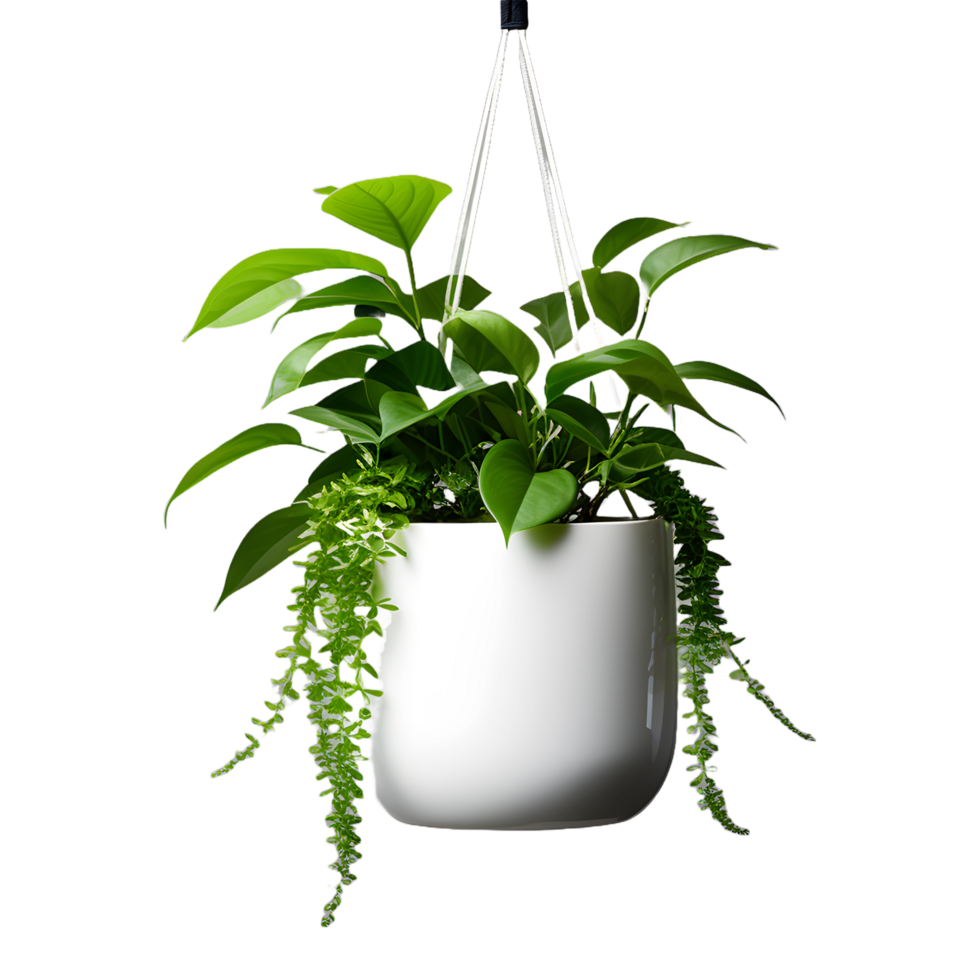 Plant hanging white pot isolated on White transparent background png
