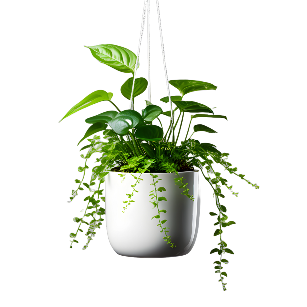 Plant hanging white pot isolated on White transparent background png