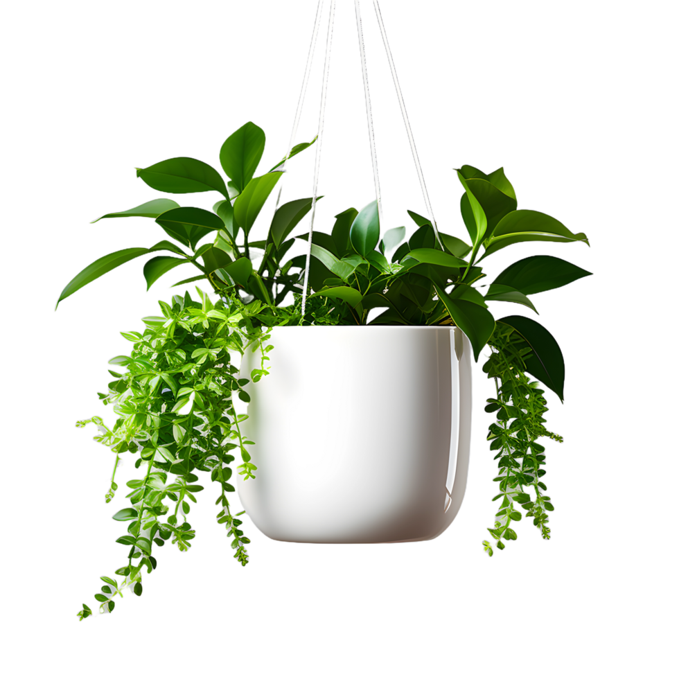 Plant hanging white pot isolated on White transparent background png