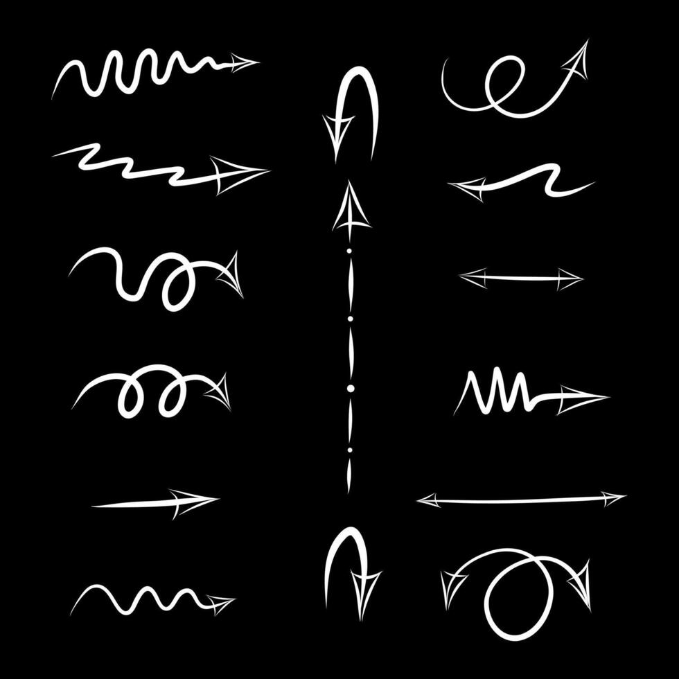 Arrows of different shapes on black background vector
