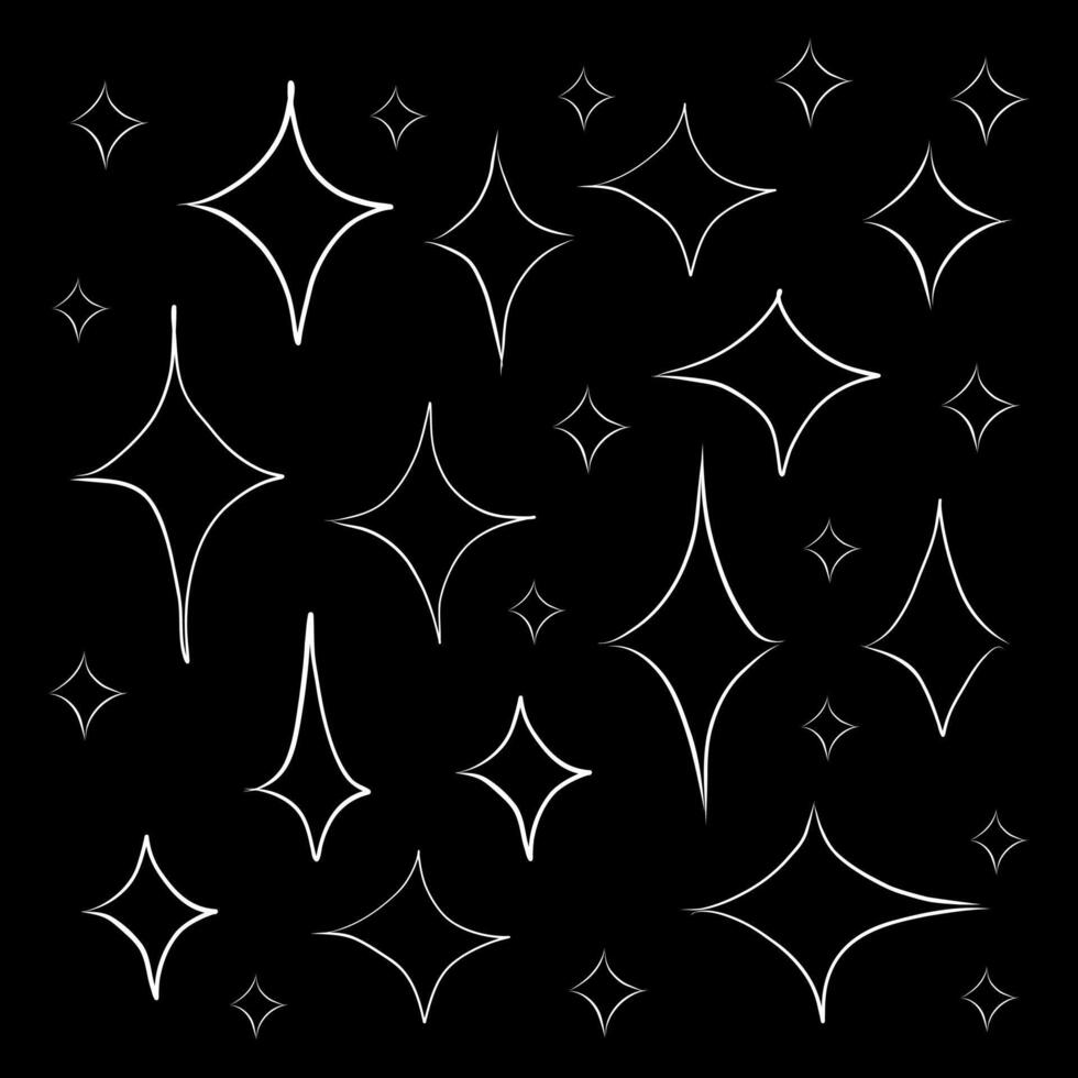 Stars of different shapes on black background vector