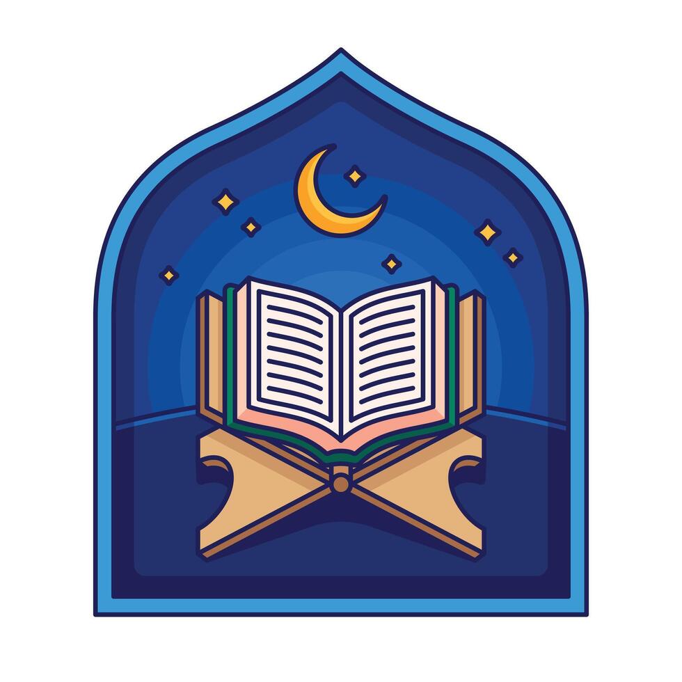 Cartoon open quran in starry night illustration vector