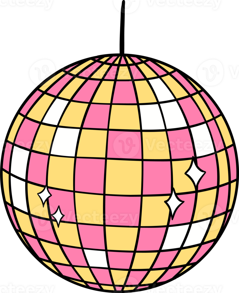 Retro groovy pink disco ball cartoon doodle png