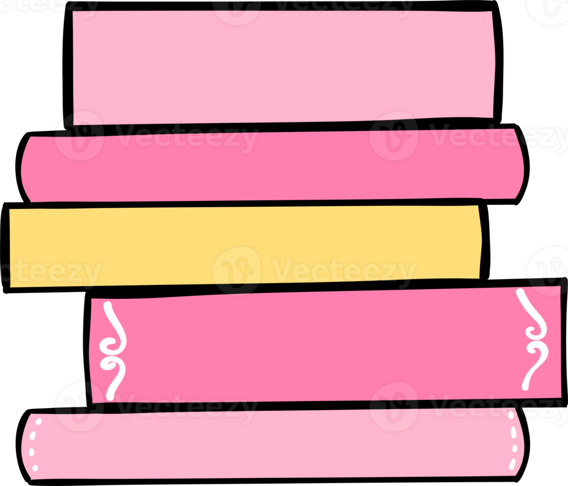 Retro groovy stack books cartoon doodle png