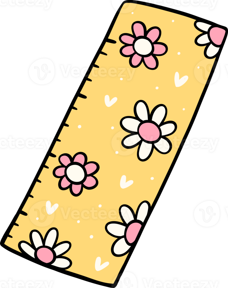 Retro groovy school supplies ruler back to school doodle drawing png