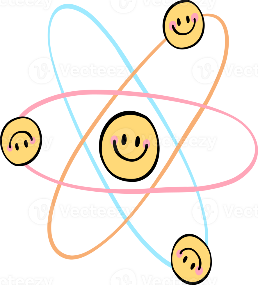 Retro groovy atom nuclear energy symbol, back to school png