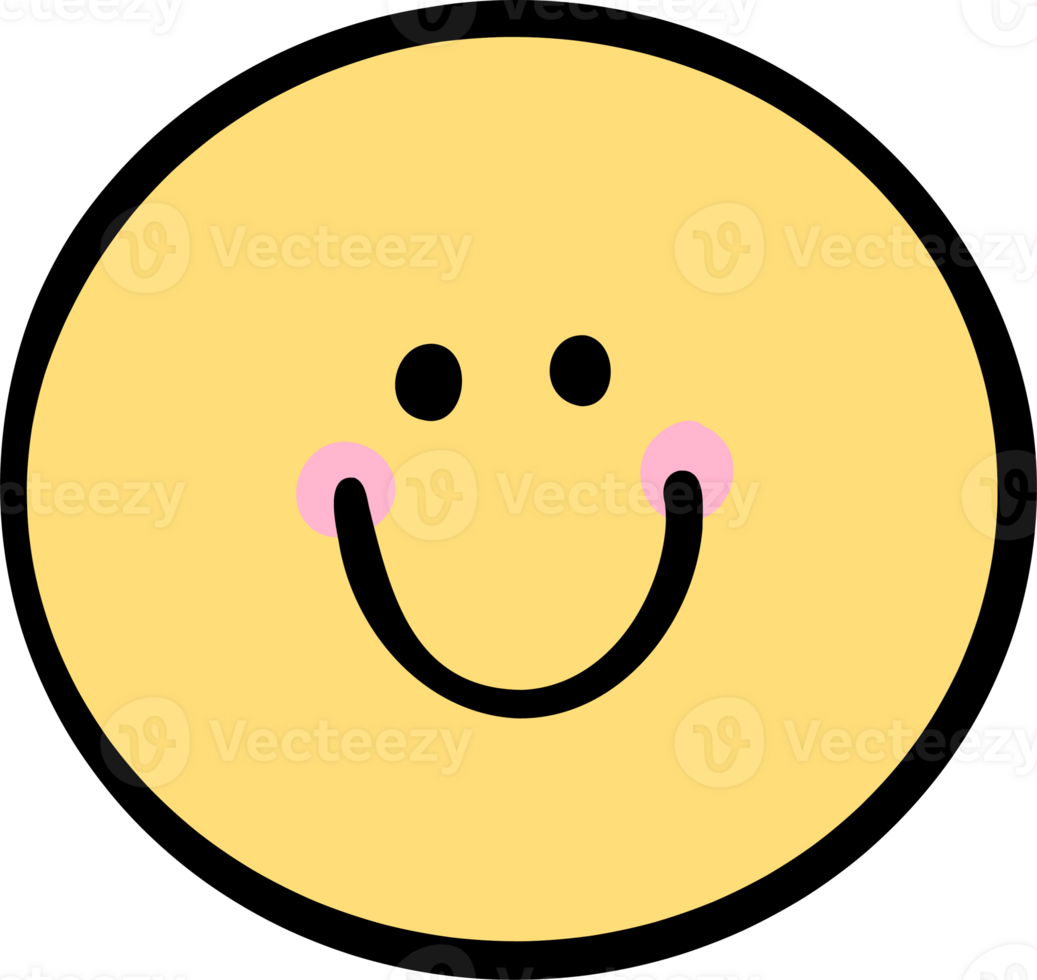 Retro groovy smiling emoji face cartoon doodle png