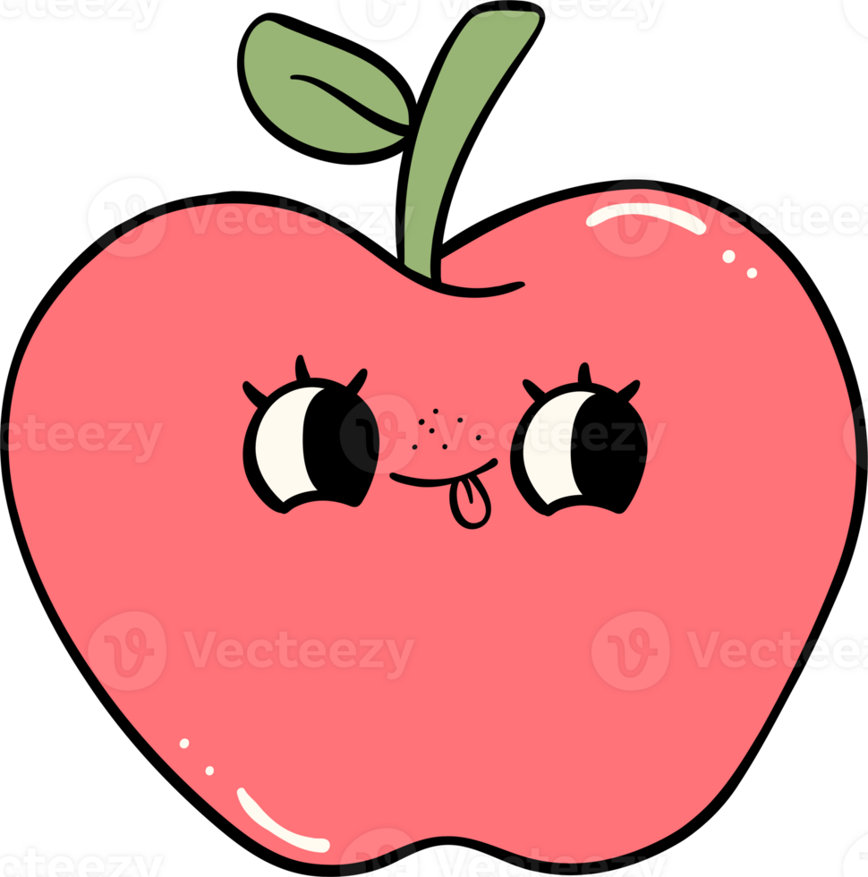 Retro groovy school supplies apple back to school doodle drawing png