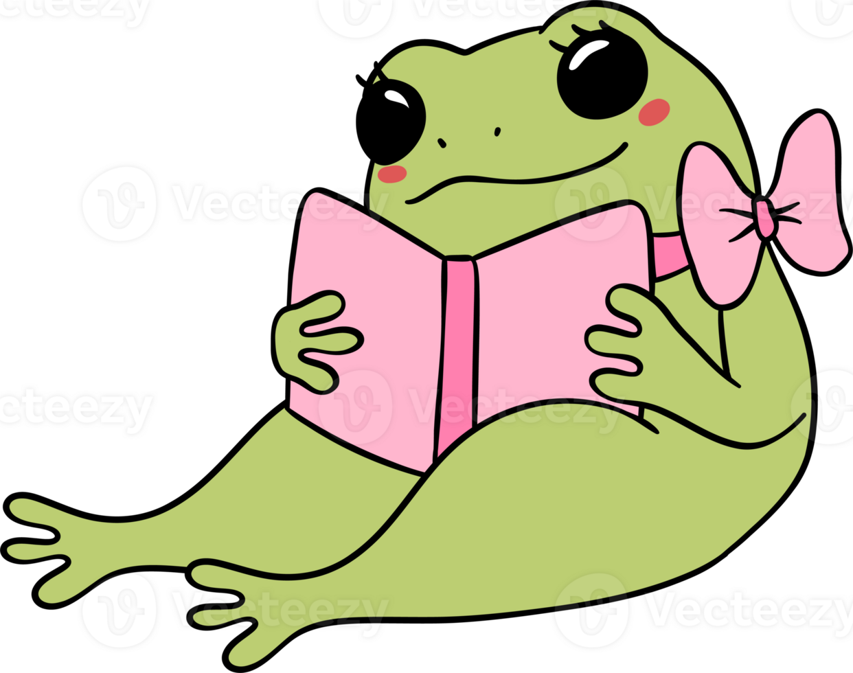 Retro Frog reading book Self Love Doodle Groovy Cartoon Character png