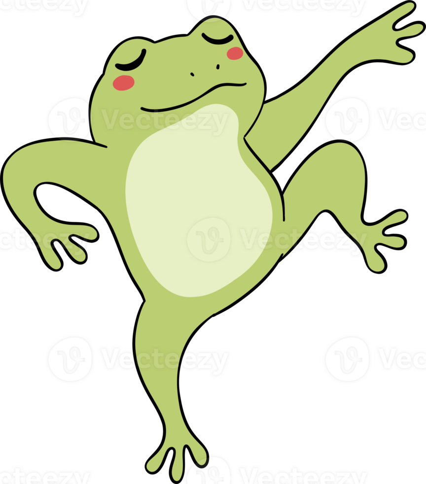 Retro groovy frog dancing cartoon doodle png