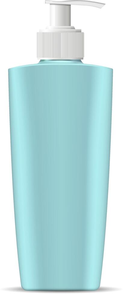 Cosmetic bottle with pump dispenser lid in marine blue green color. Cosmetic container for next products cream, moisturizer, shampoo, mask, soap and other liquids. 3d illustration. vector