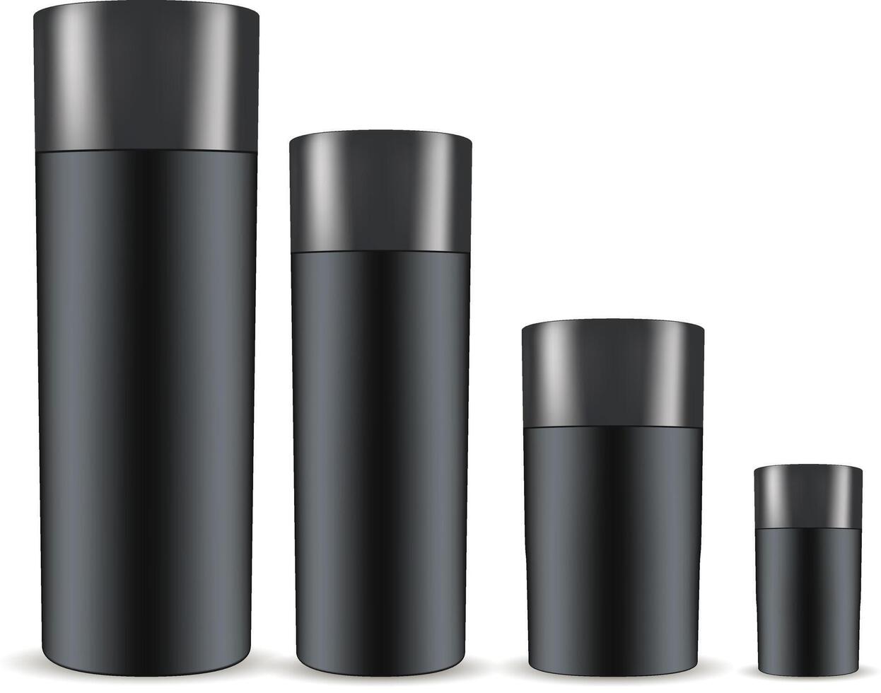 Black cosmetic bottles set in different size. Cosmetics mockup packaging design. Verctor illustration. vector