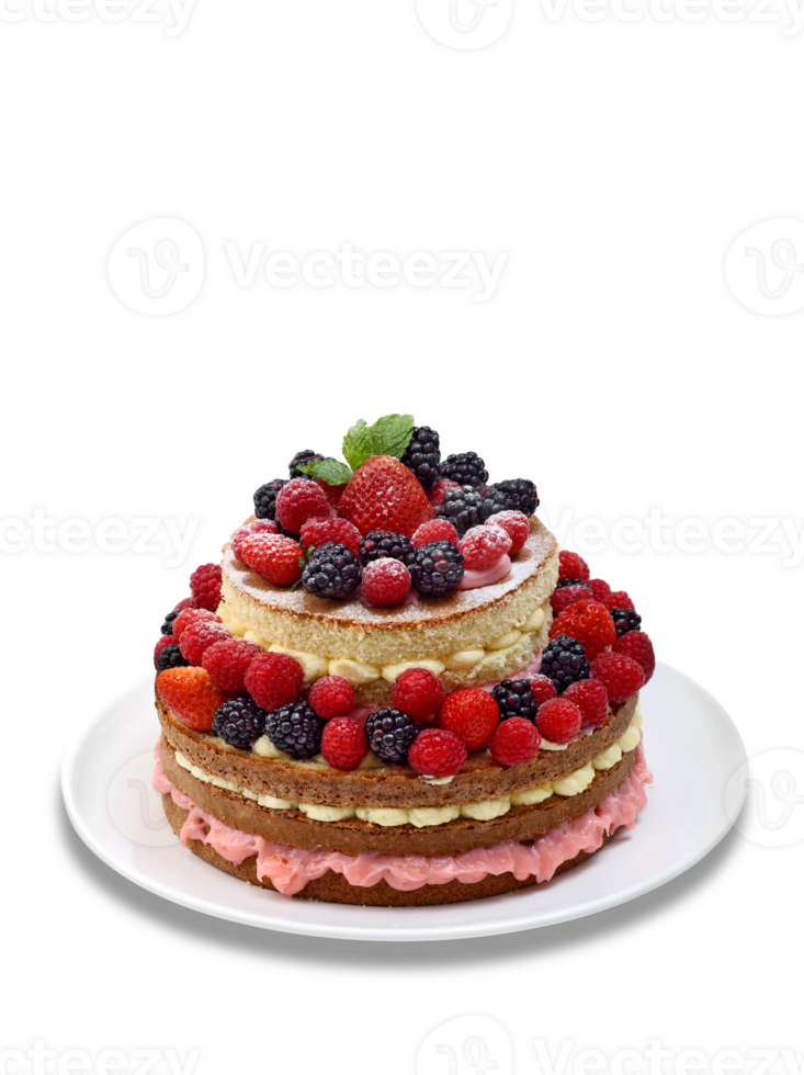naken kaka med röd frukt och grädde på neutral bakgrund png