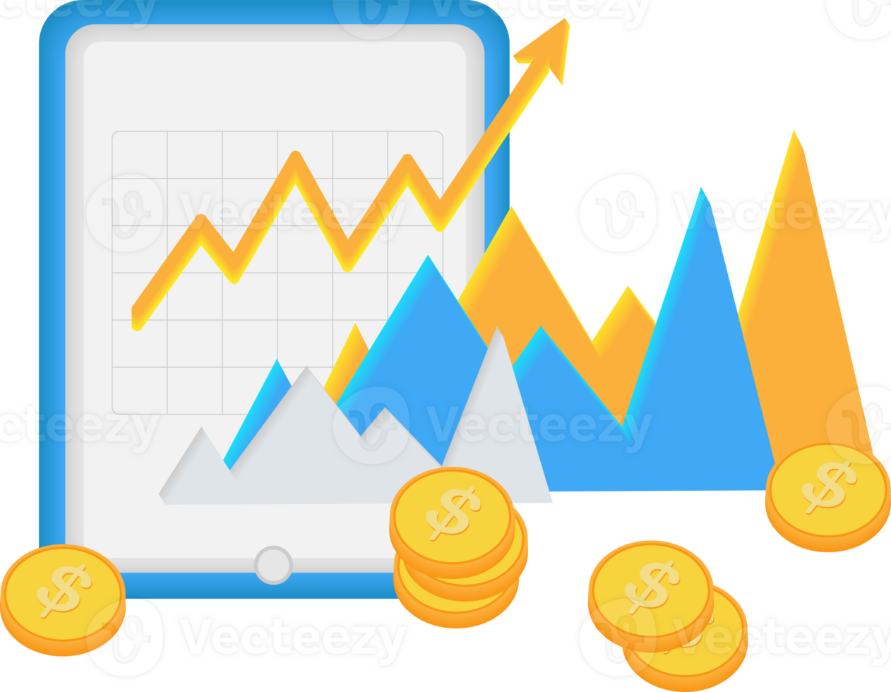 Chart Stock market, coin 3D element png