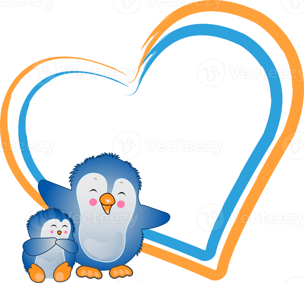 Cute cartoon Penguin Love Frame png