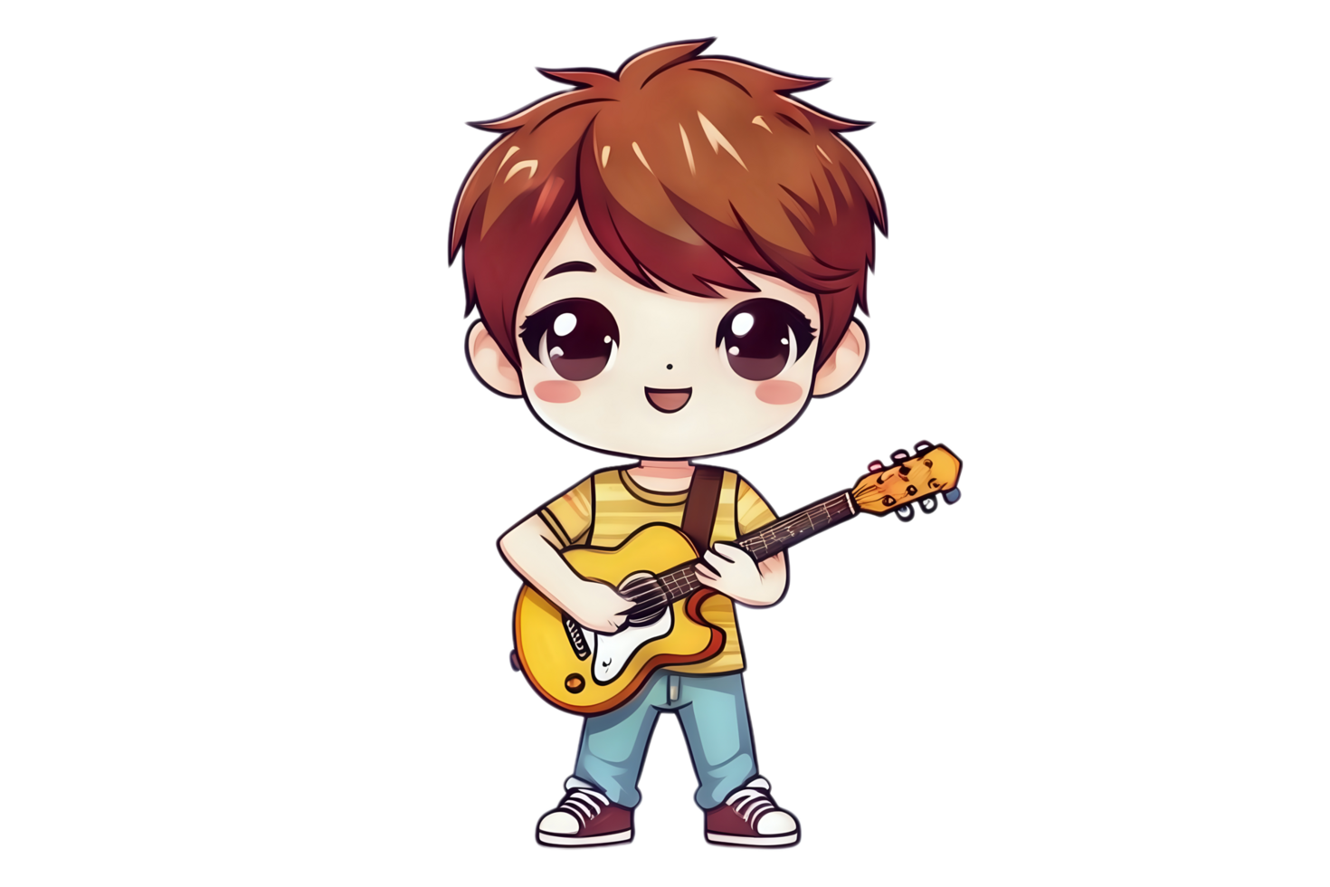 Cartoon cute woman playing guitar png