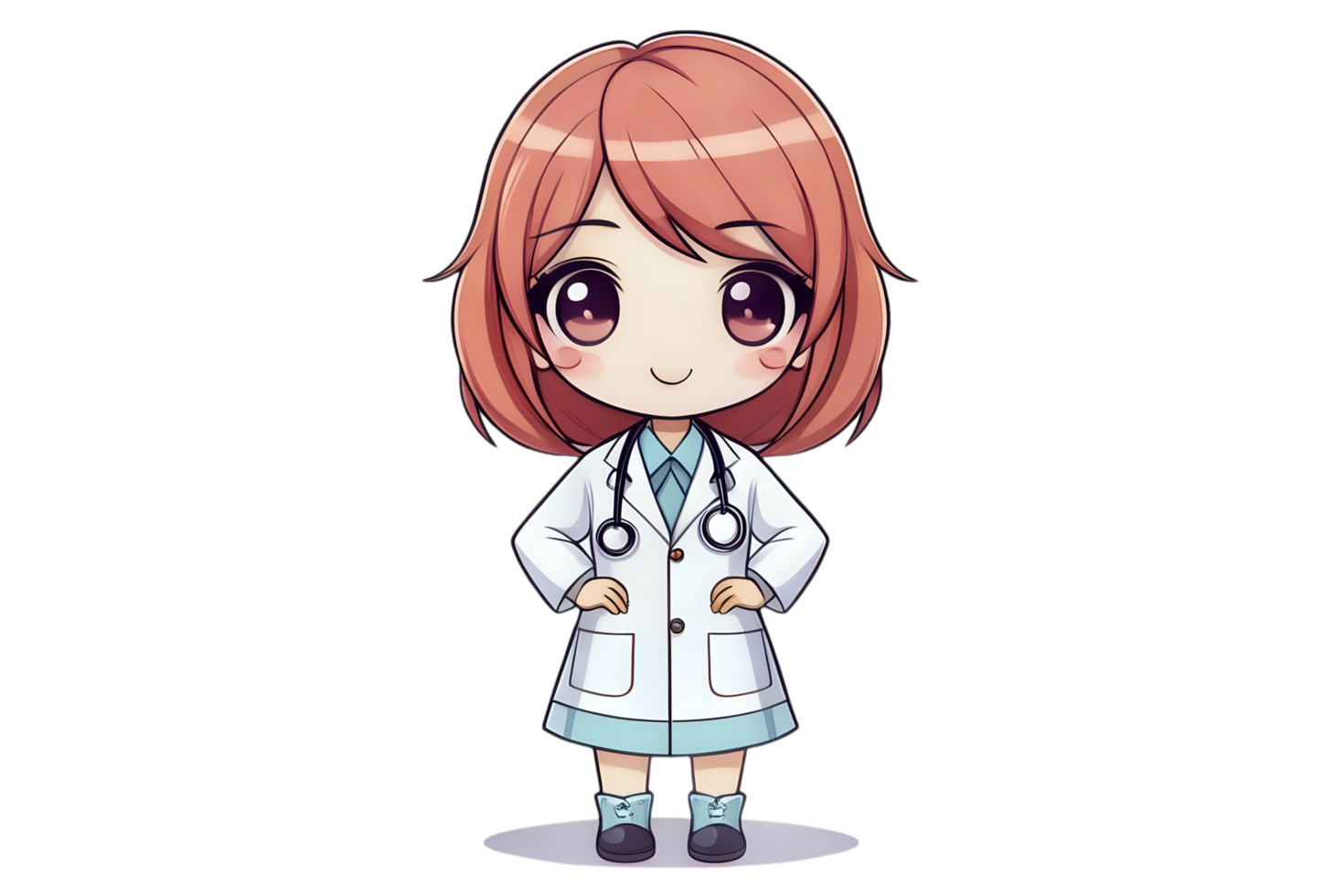 A cartoon girl in a white lab coat is standing with her arms crossed png