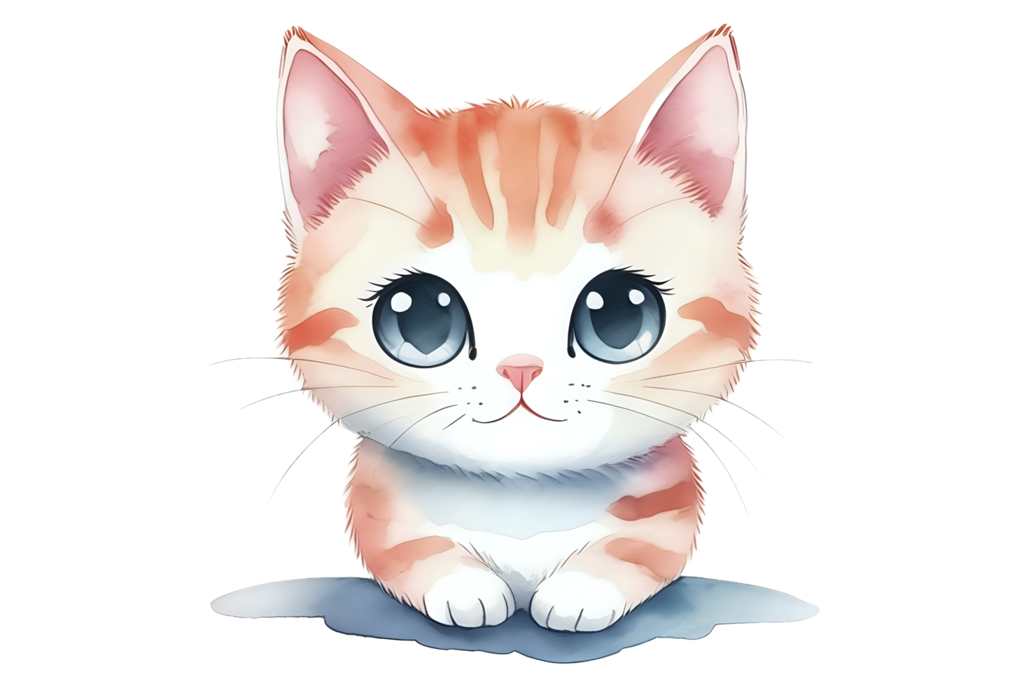 A cute cartoon cat with blue eyes and a pink nose png