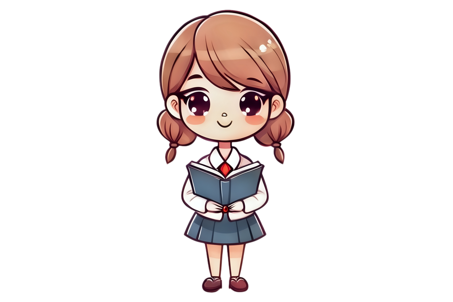 A cartoon girl is holding a book and smiling png
