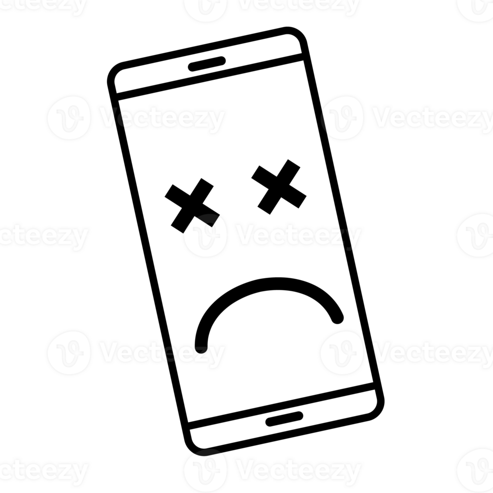 Broken smartphone with a sad smile. Broken telephone service, recovery and repair concept, copyspace top view of symbol. png