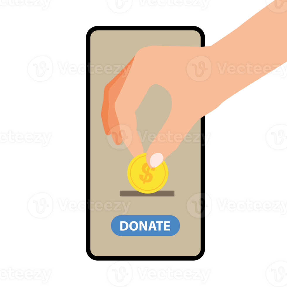 Donate, donation concept. Dollar bill and donate button on a mobile phone png