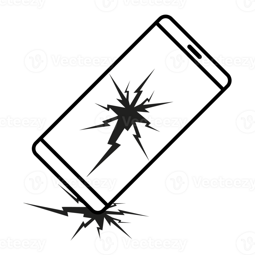 The smartphone falls. Broken screen. linear icon. Line with editable stroke png