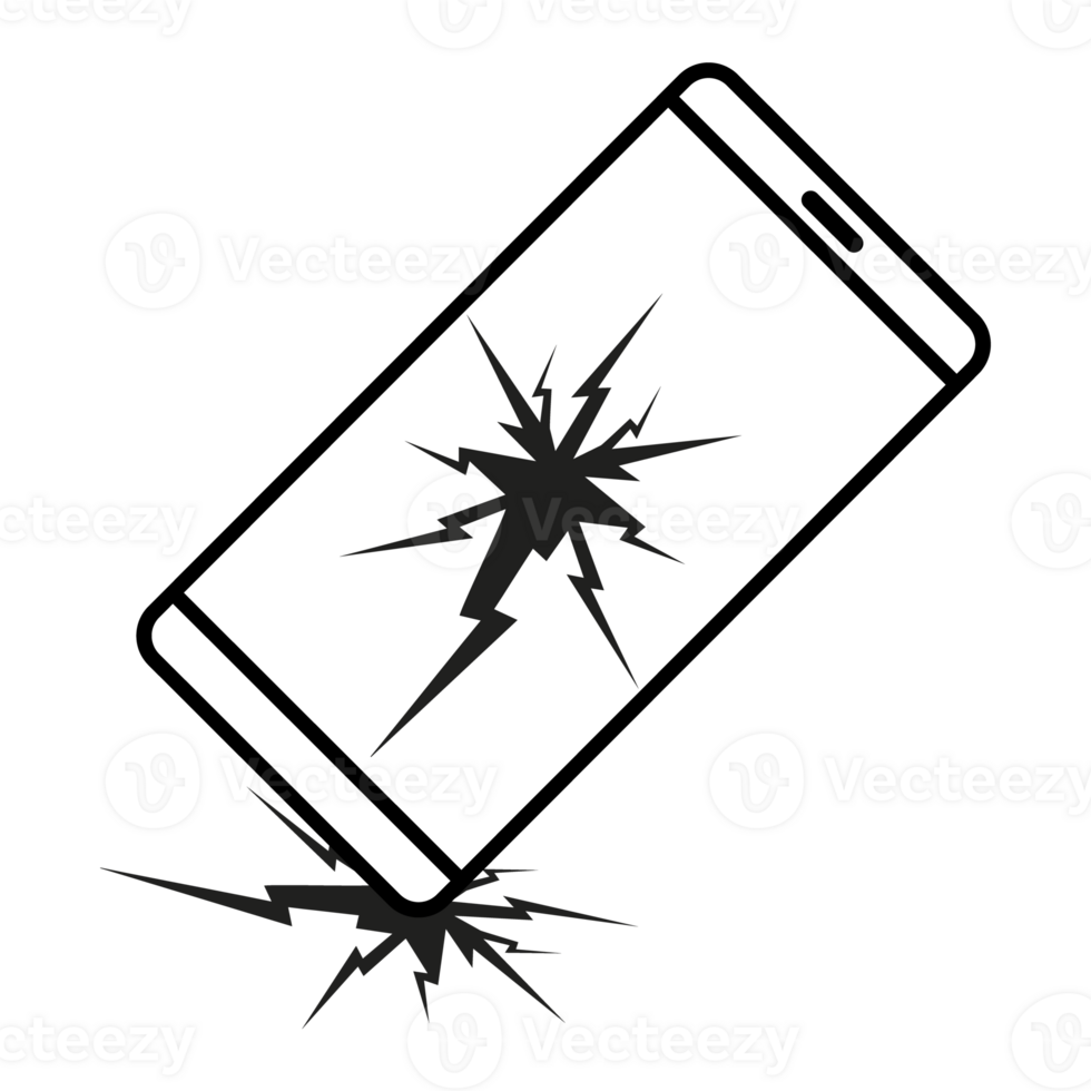 das Smartphone Stürze. gebrochen Bildschirm. linear Symbol. Linie mit editierbar Schlaganfall png