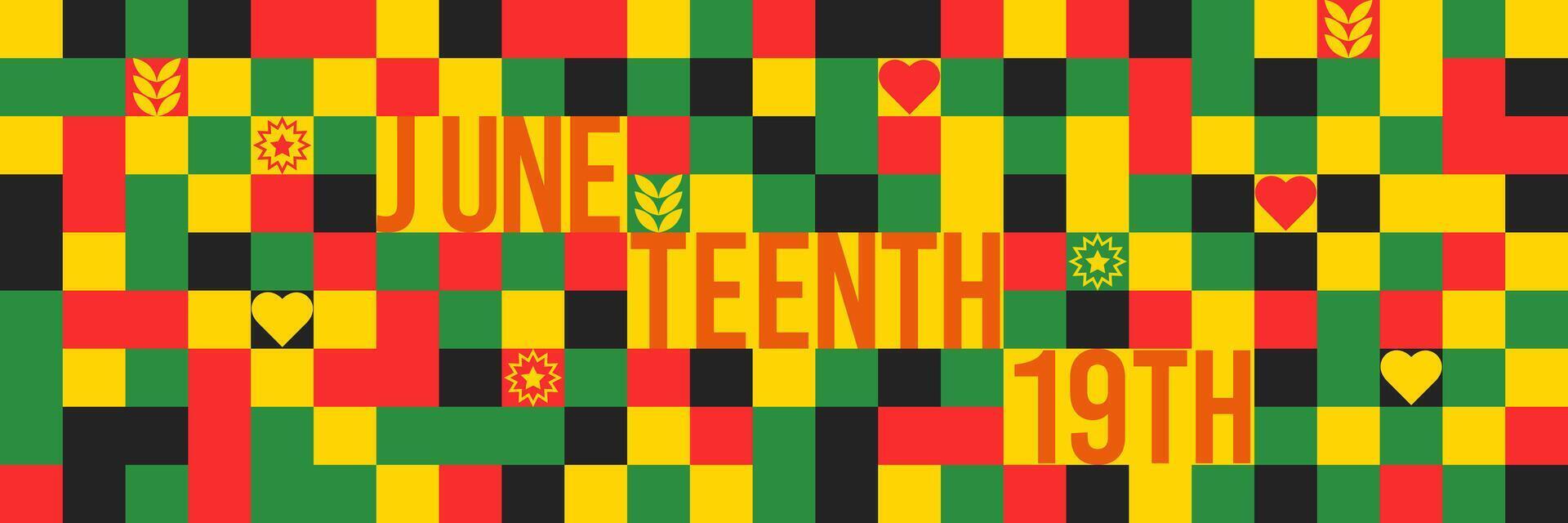 Juneteenth Freedom Day holiday geometric banner. Red, yellow, green colors design minimalistic print vector