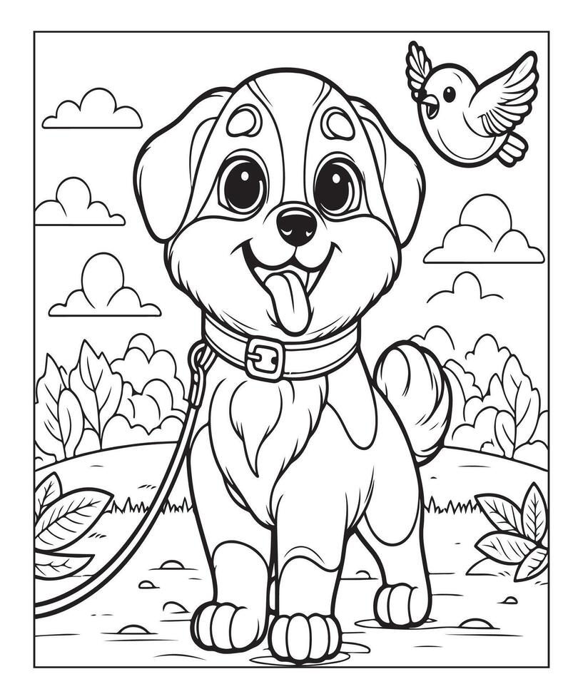 dog coloring page for kids vector